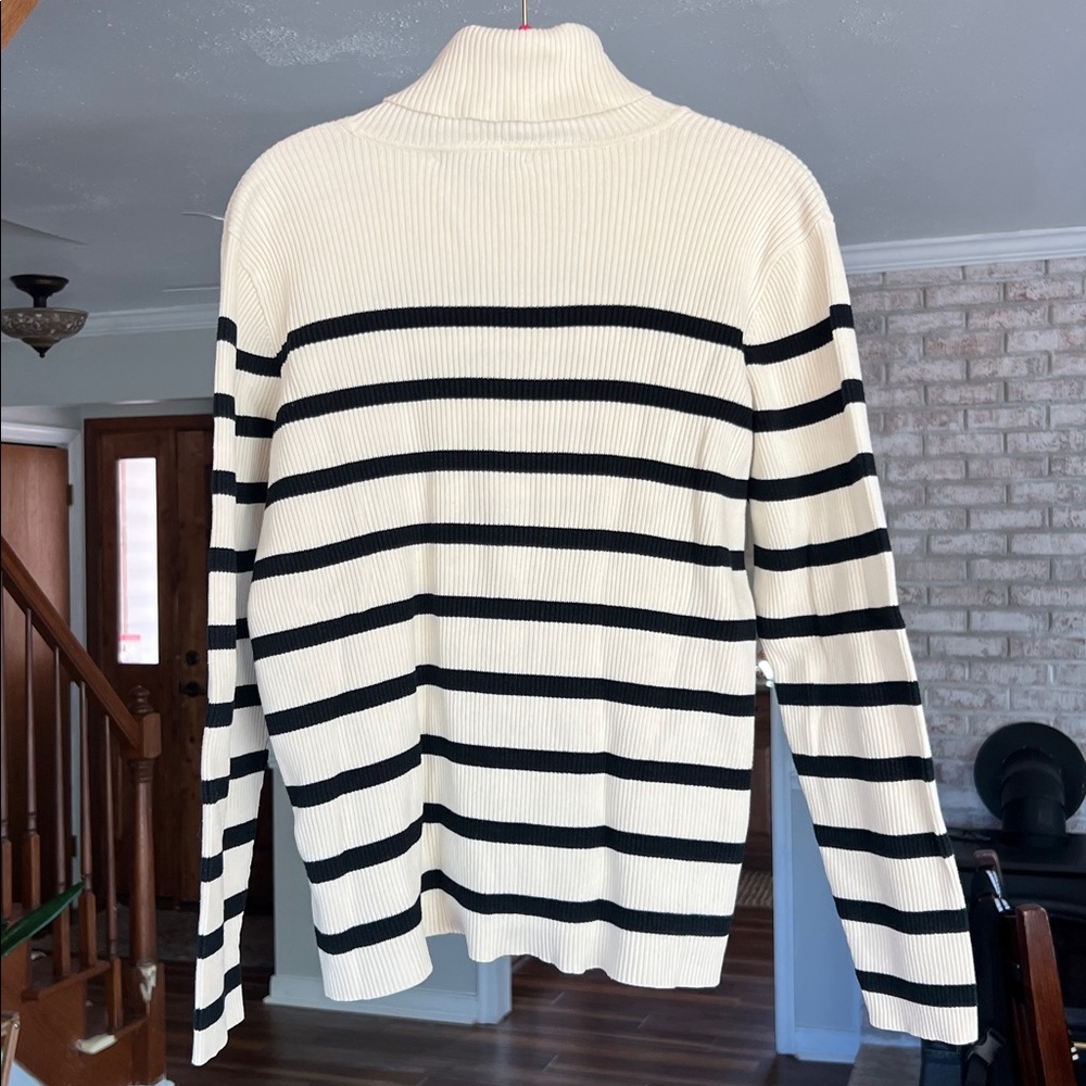 Ralph Lauren Black and Cream Striped Turtleneck Sweater - Picture 5 of 9